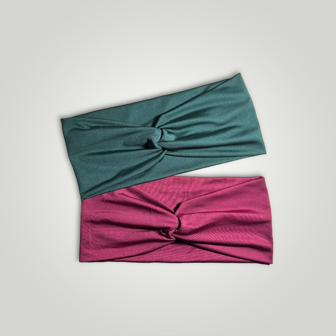 2 Extra soft wide headbands. Colors: Dark Green and Wine Red.