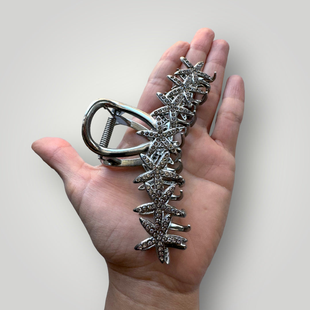 Starfishes, black metal with crystals claw clip.