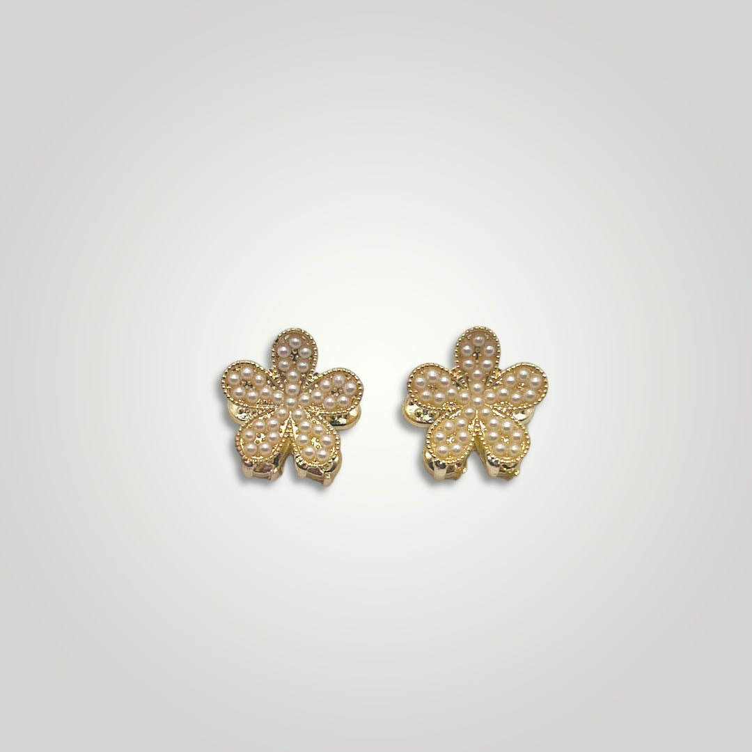 2 mini flowers, golden-metallic, claw clip with little pearl beads.