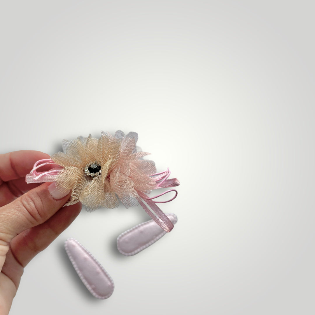 Set of Flowers and Fabric Covered Clips