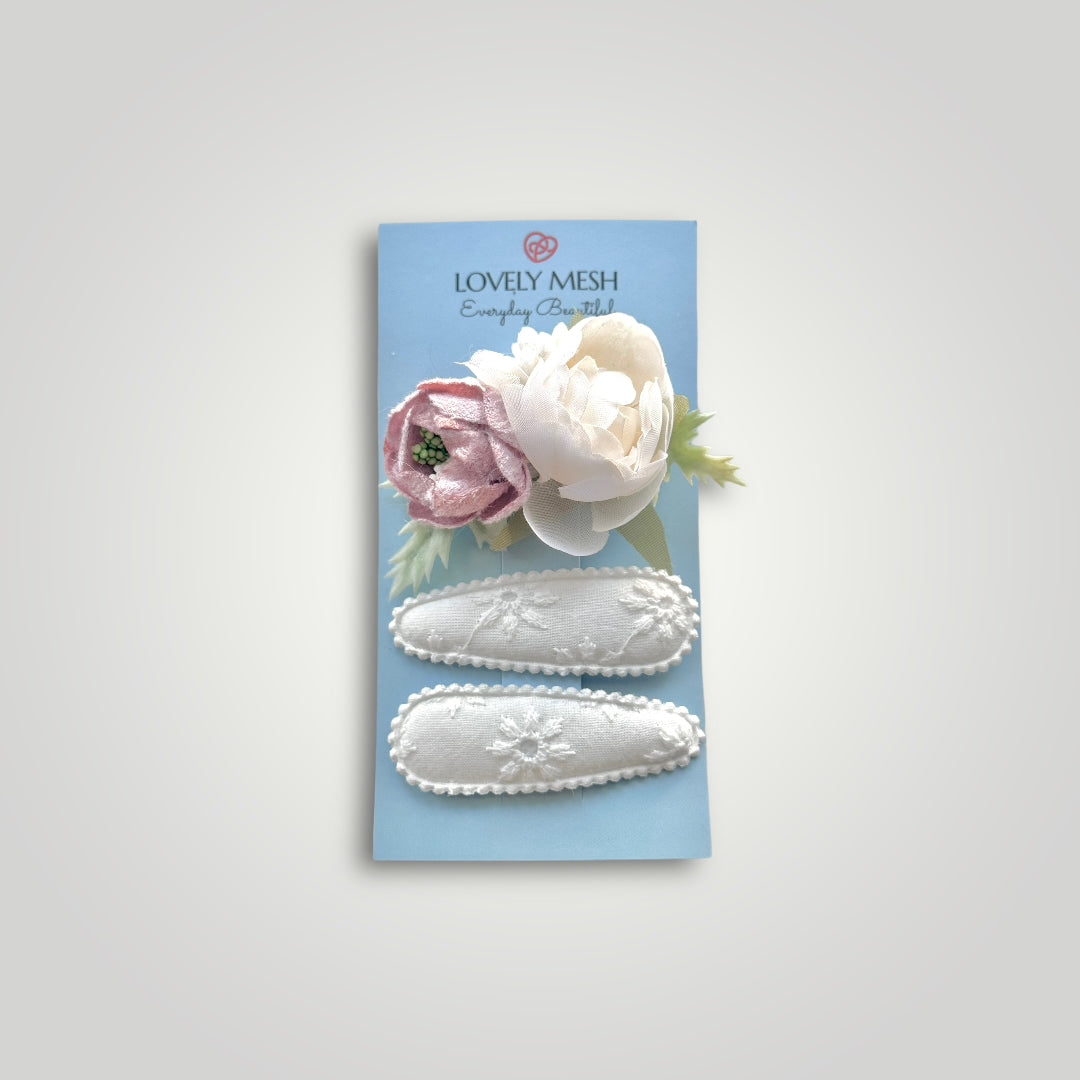 Set of Flowers and Fabric Covered Clips