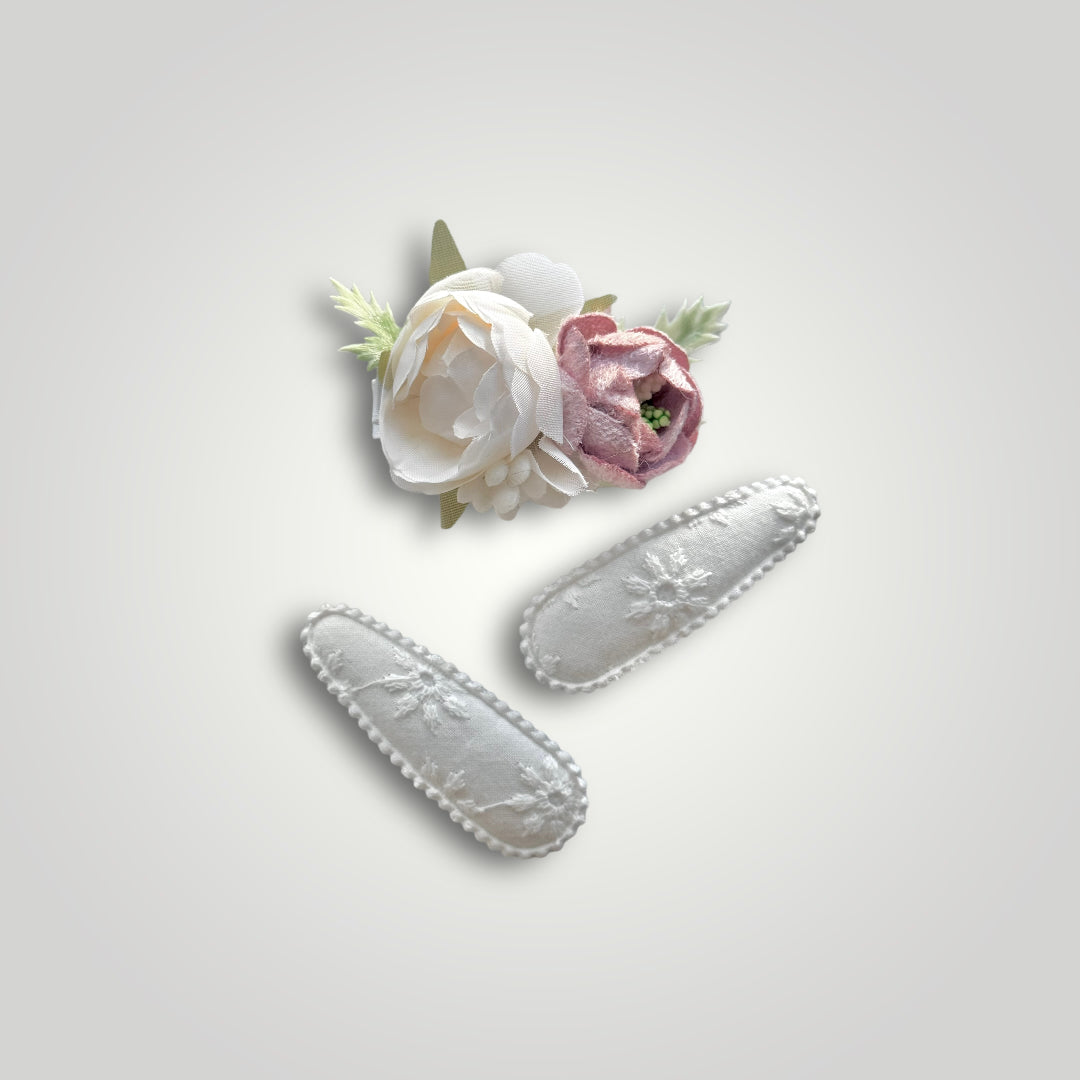 Set of Flowers and Fabric Covered Clips